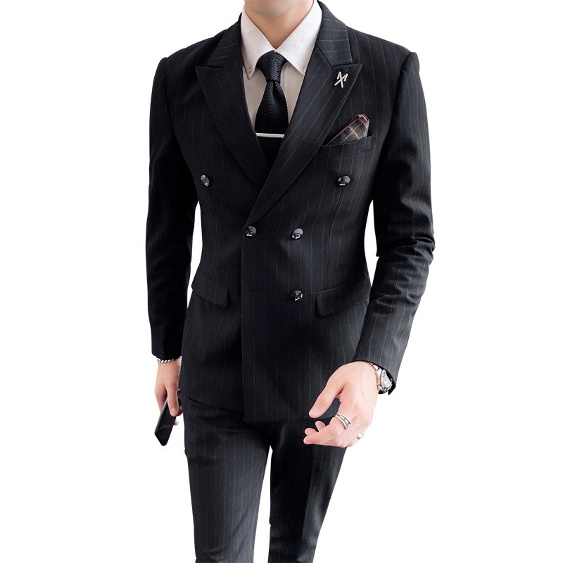 Men's Business Casual Double Breasted Striped Suit