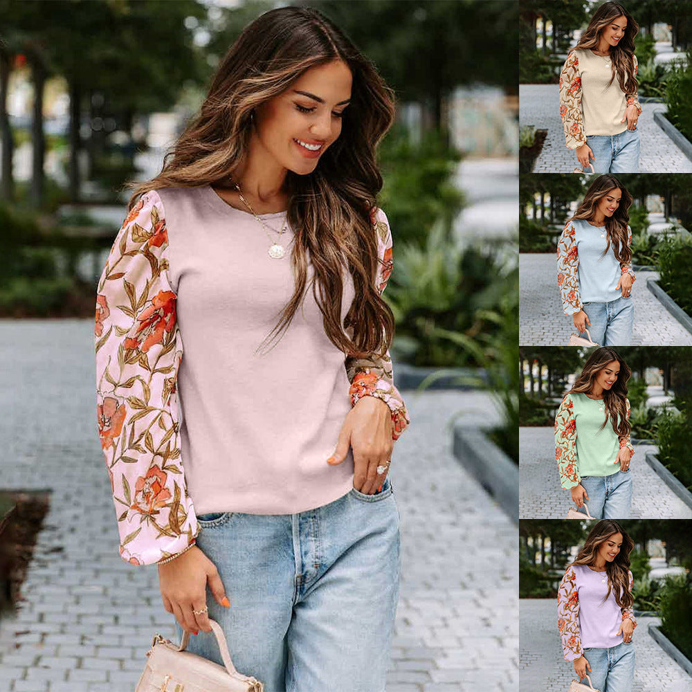 Printed Lantern Long Sleeve Casual Top Sweater Female