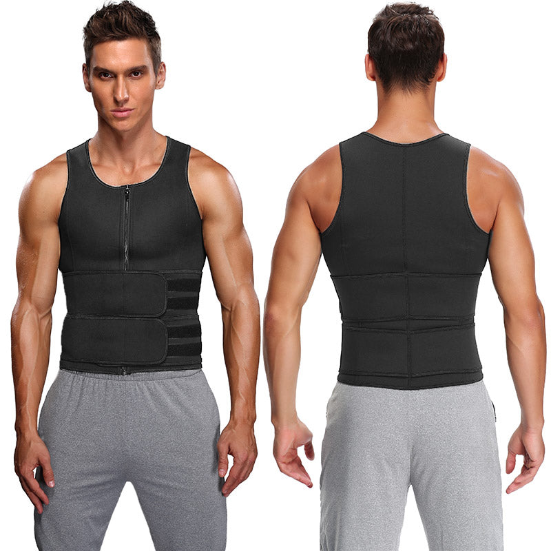 Fitness Men Shapewear Sauna Vest Waist Trainer Double Belt Sweat Shirt Corset Top Body Shaper