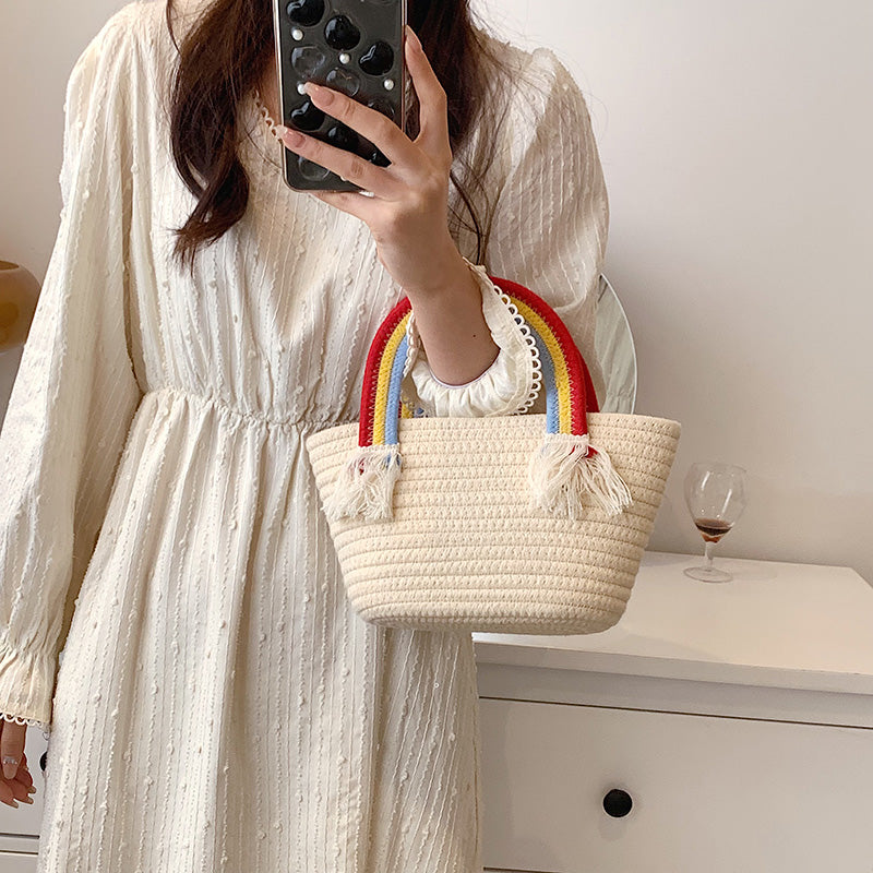 Soft Fabric Rainbow Handle Luxury Designer Small Top Handle Totes Female Handbags Women 2022 Trend Designer Shopper Shoulder Bag