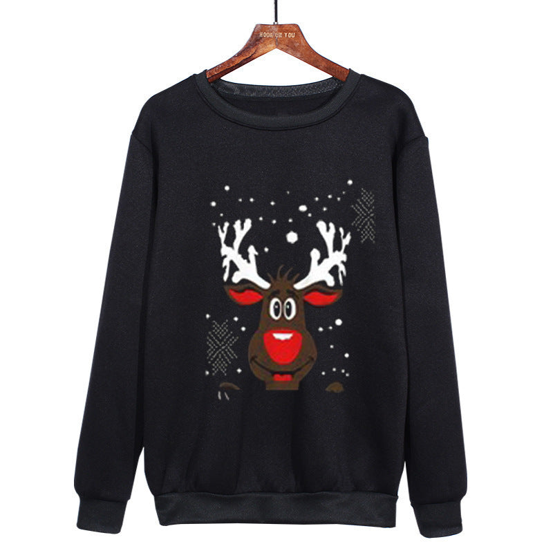 Christmas Antlers Cute Print Crew Neck Sweater