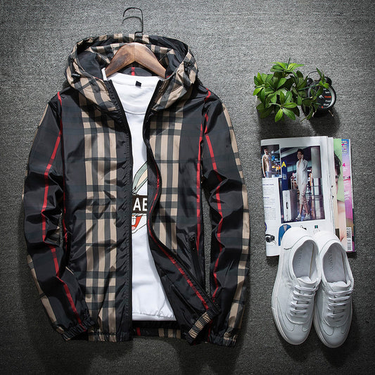 Hooded Clothes All-match Spring Men's Plaid Jacket