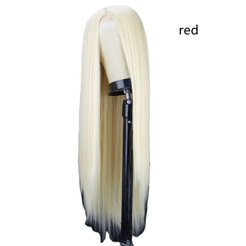 Black Long Straight Center Point Natural And Lifelike Headgear Temperament Non-marking Chemical Fiber