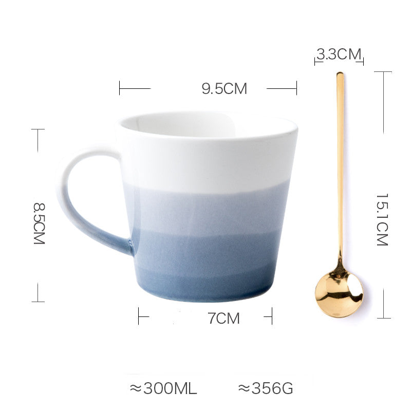 Simple Large Diameter Gradient Color Ceramic Mug