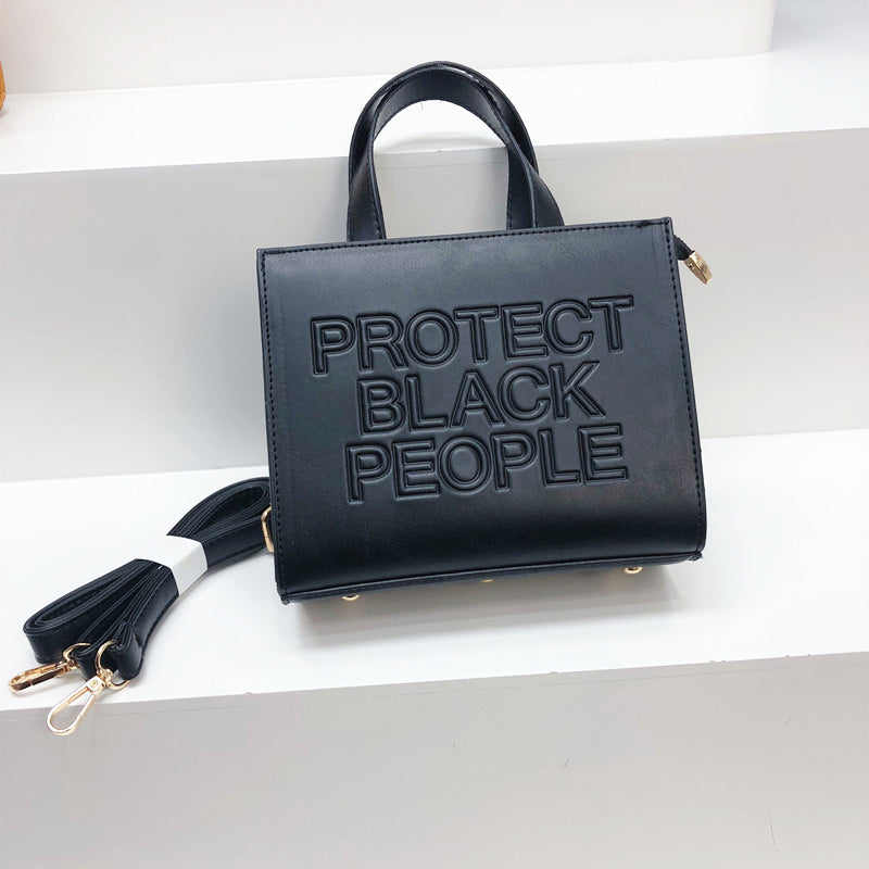 Bag Bag Women's Cross-border Foreign Trade One-shoulder Cross-body Women's Bag Protectct Black People Embossed Letters Solid Color Bag