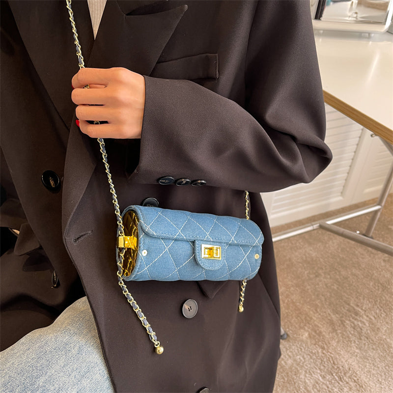 Luxury Brand Crossbody Bag Denim Material Mini Purse Cylinder Design Woman Shoulder BagSmall Fashion Ladys Shoulder Handbag