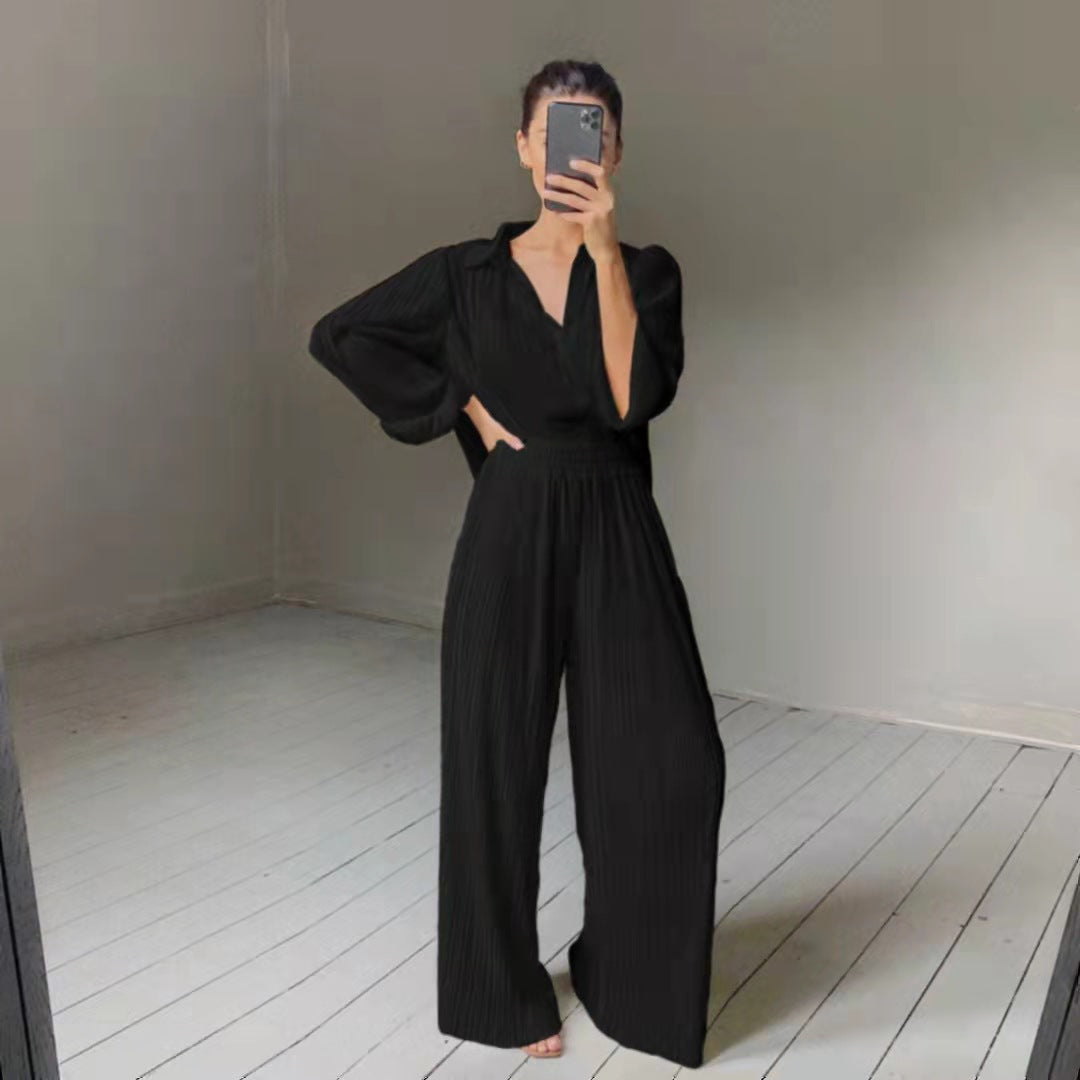 New Autumn And Winter Pleated Shirt Pleated Trousers Suit