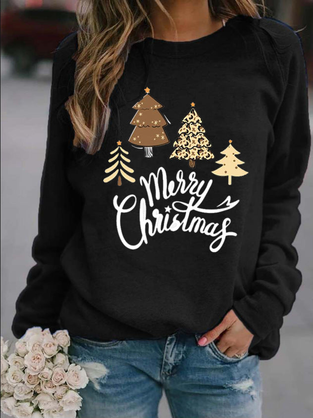 Letter Print Round Neck Hoodless Sweater Women