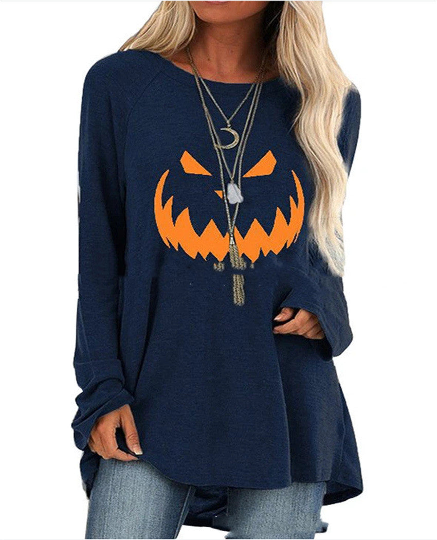 Halloween Theme Printed Long Sleeved T Shirt Women