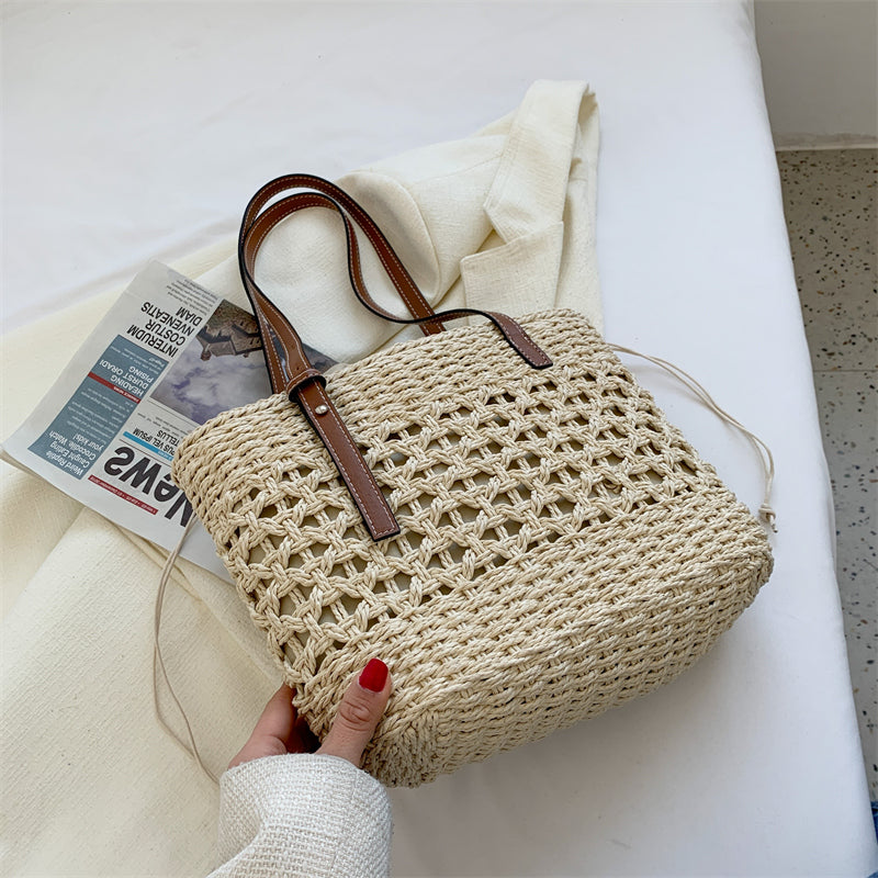 Big Straw Bucket Bag For Women 2022 Summer Trendy Weave Brand Beach Basket Top Handle Handbags Fashion Simple Shoulder Bags