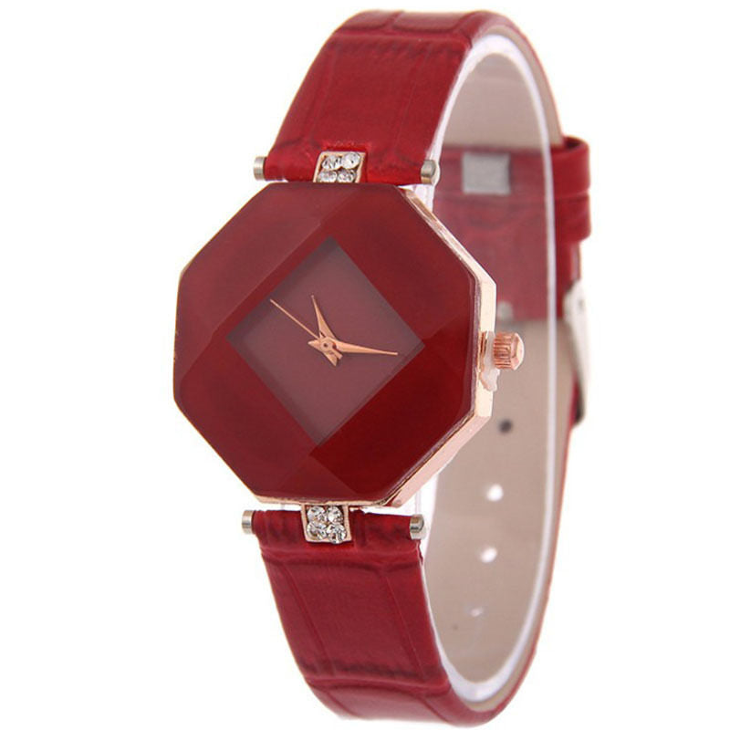 Diamond Shape Cut Dial Plate Fashion Watch