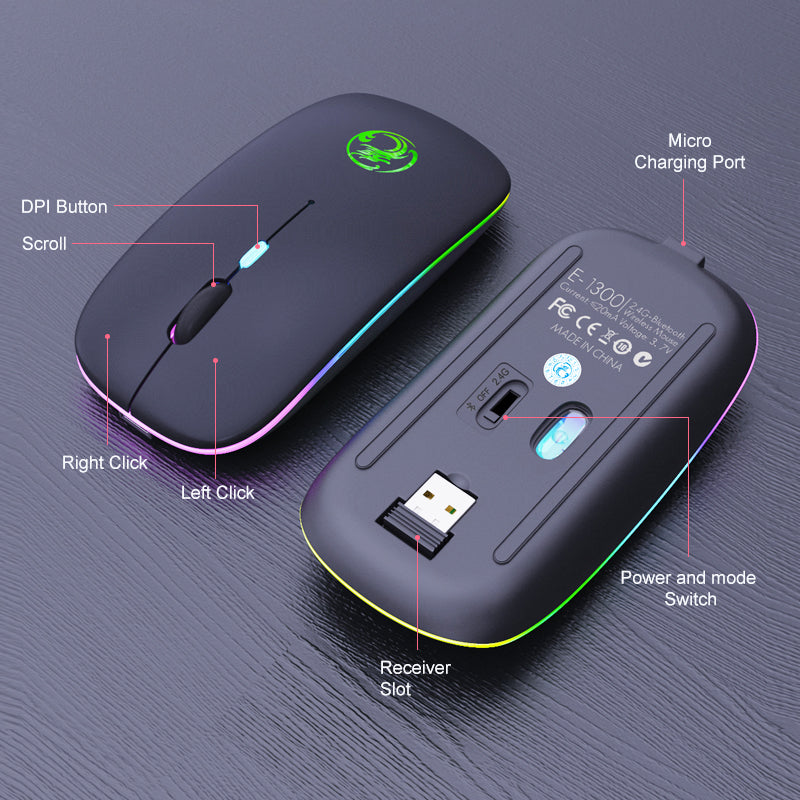 Luminous Charging Bluetooth Dual-mode Wireless Silent Mouse Desktop Notebook