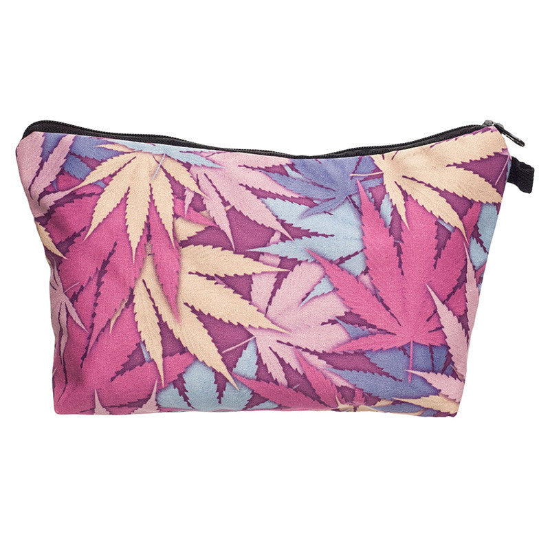 Multifunctional Cosmetic Bag Wash Bag European And American 3d Printing Maple Leaf Storage Bag