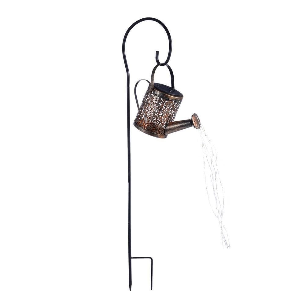 Outdoor Solar Watering Can Ornament Lamp Garden Art Light Decoration Hollow-out Iron Shower LED Lights