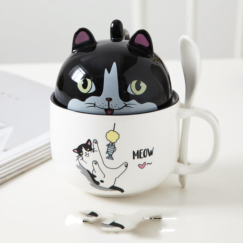 Cartoon Office Ceramic Mug With Lid Spoon