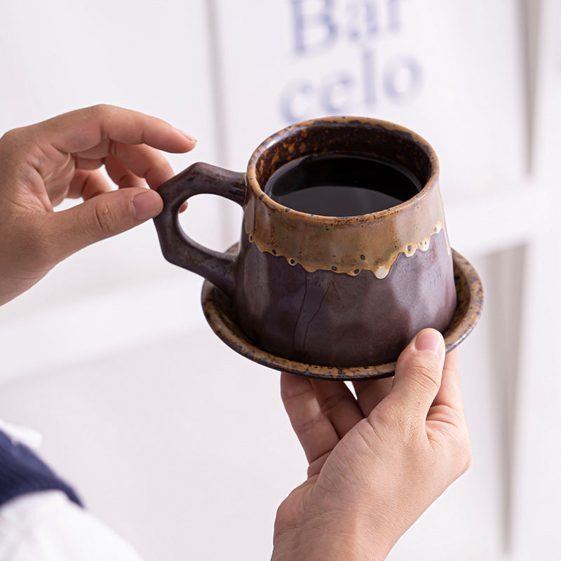 Creative Stoneware Coffee Cup And Saucer Set Japanese Retro