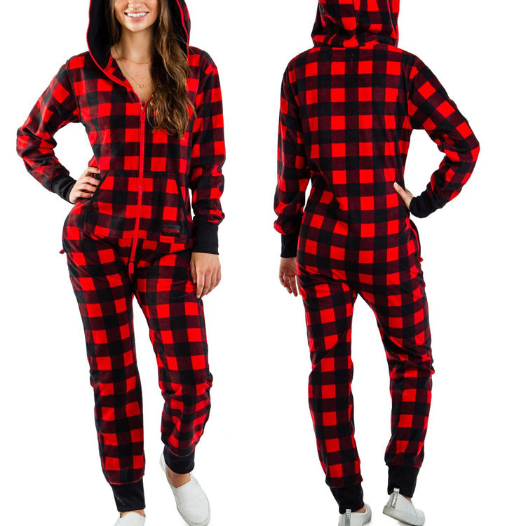 One-piece Pajamas Women Autumn And Winter Couples Hooded Home Service Jumpsuit