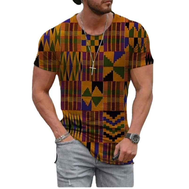 Casual Round Neck Short Sleeved 3D Digital