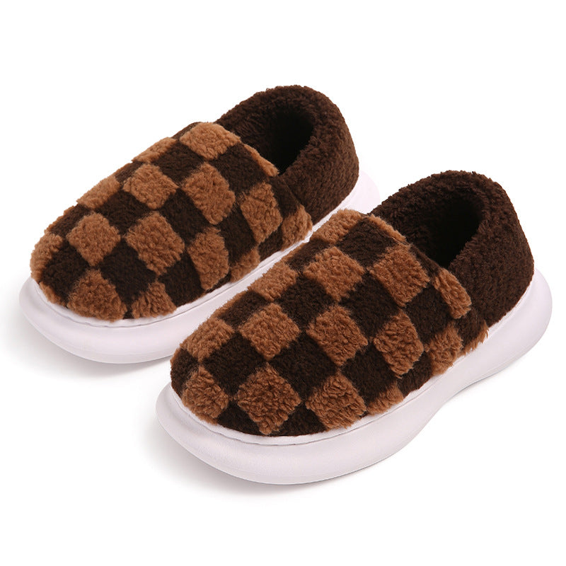 Checkerboard Cotton Shoes Plus Velvet Thick Cotton Mop