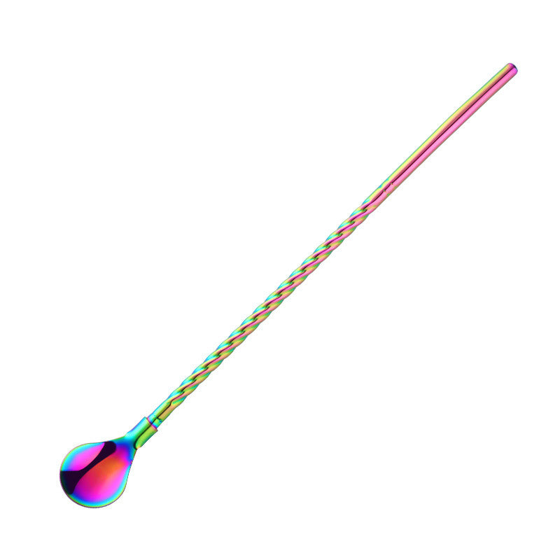 Stainless Steel Threaded Long Handle Straw Spoon Integrated