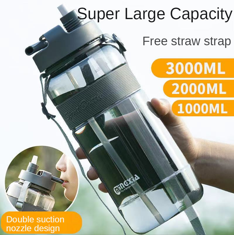 Summer Large-capacity Plastic Water Cup With Straw Strap Outdoor Portable