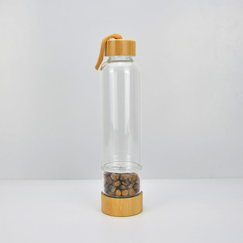 Bamboo Cover Two Capacity Crystal Power Stone Water Cup