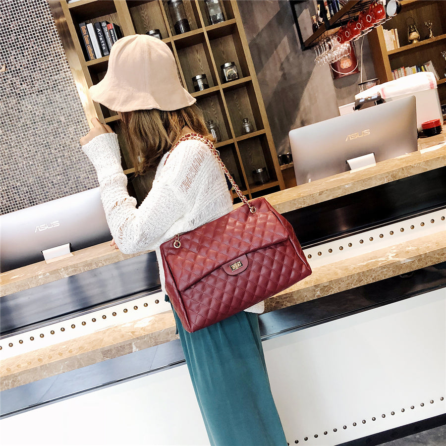 Autumn And Winter New Large-capacity Handbags Korean Version Fashion Rhombus Bag Trend All-match One-shoulder Messenger Bag Large Bag Women