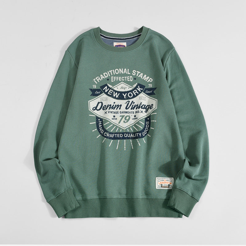 Vintage Print Loose Crew Neck Cotton Terry Sweatshirt