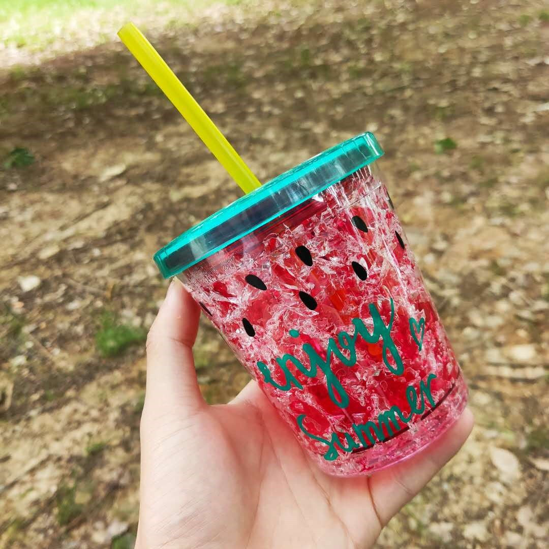 Male And Female Students Korean Cute Girl Heart Ice Cup Anti-fall Plastic Straw Water Cup