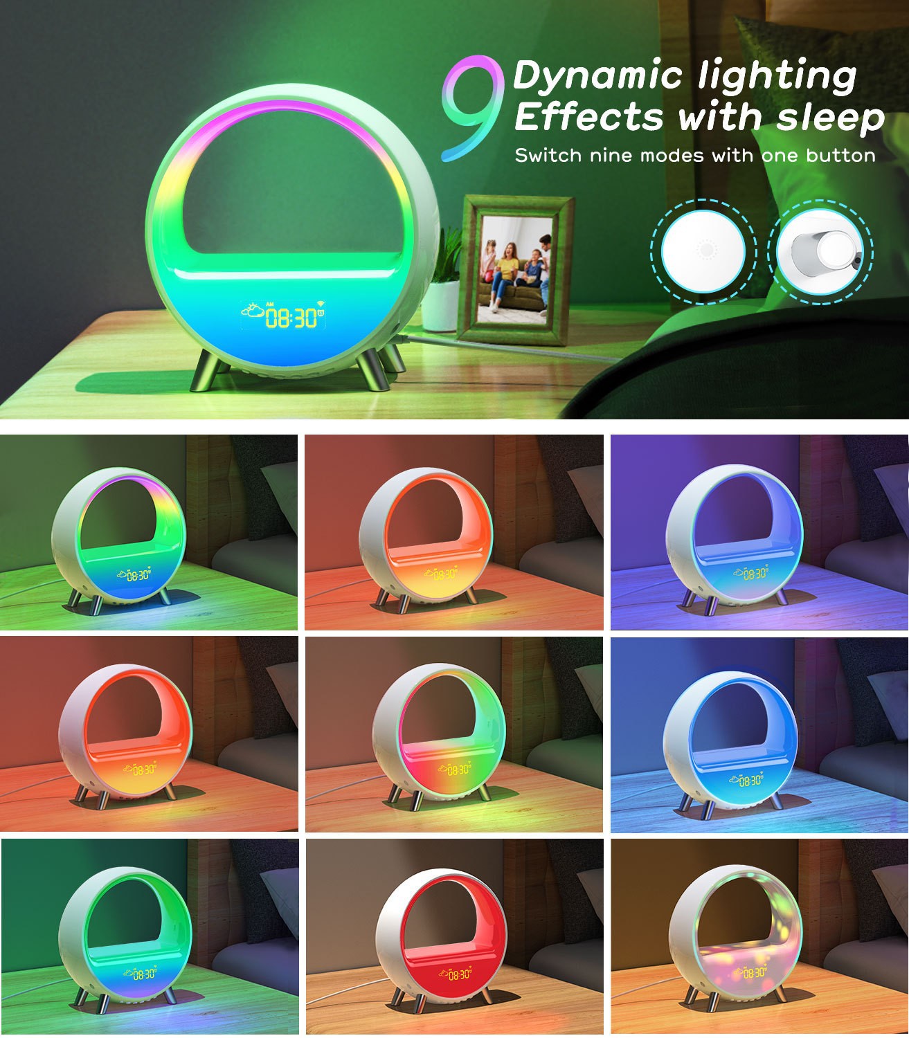 Atmosphere Lamp Bluetooth Speaker Smart Alarm Clock Night Light WiFi Wake Up Light Sunrise Sunset Lamp