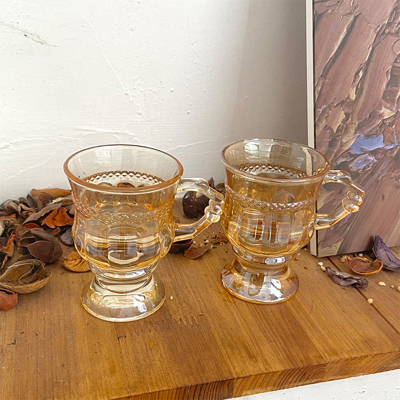 Mini Champagne Vintage Amber Glass Embossed Mugs