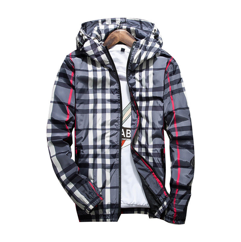 Hooded Clothes All-match Spring Men's Plaid Jacket