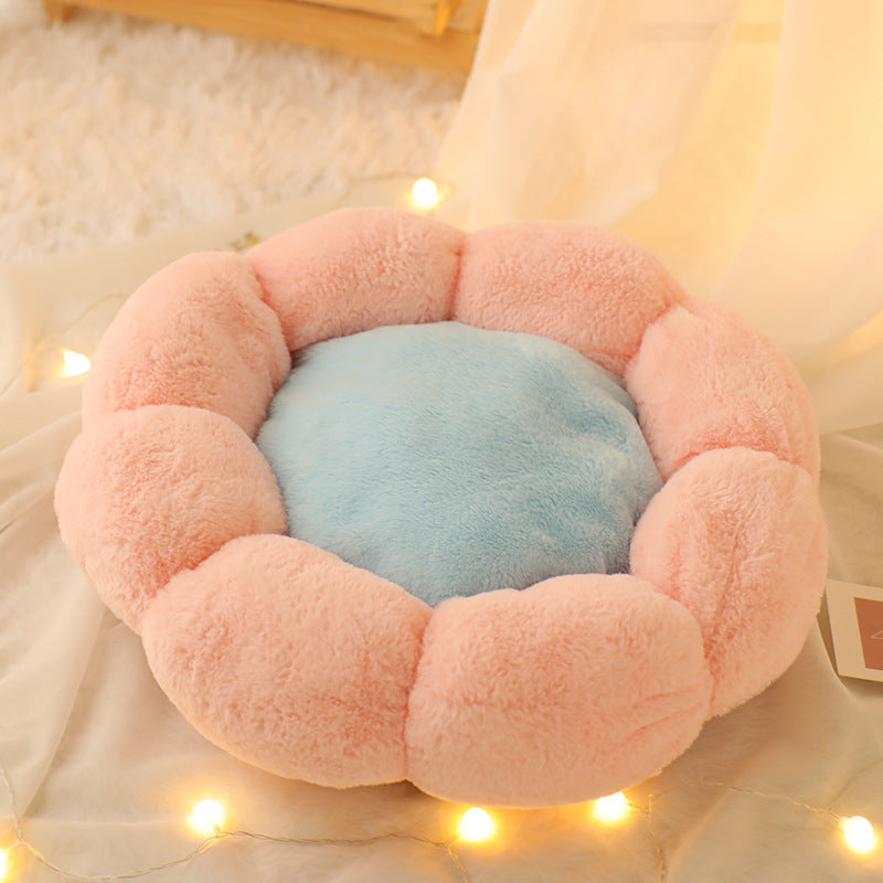 Autumn Winter Plus Velvet Thick Round Flower Cat Litter Kennel