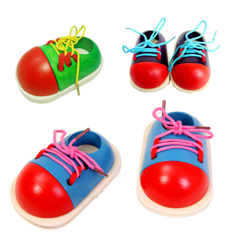 Children's educational wooden shoes laces