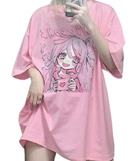 Gothic Pink Harajuku Anime Girl Loose Aesthetic T-Shirt