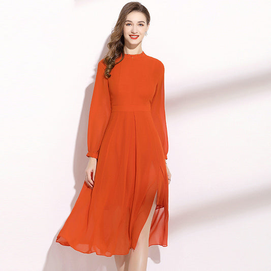 Orange Long Sleeve Dress Elegant Lady