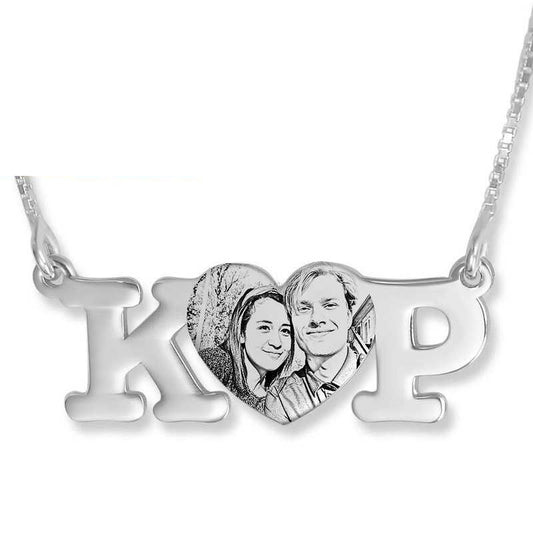 S925 Sterling Silver Hot Two-letter Peach Heart Photo Custom Name Necklace Jewelry