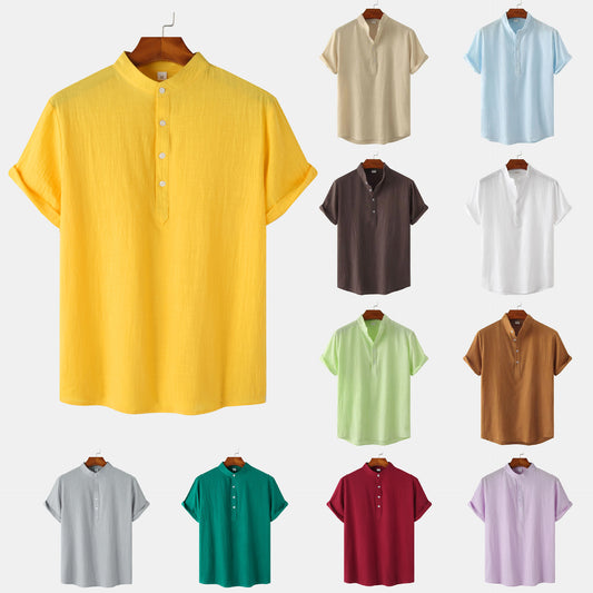 Casual Solid Color Shirt Short Sleeve Shirt Beach T-Shirt Men Tops Summer