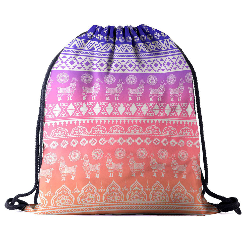 Oxford Cloth 3D Digital Printing Explosion Style Women's Storage Bag Alpaca Drawstring Pocket