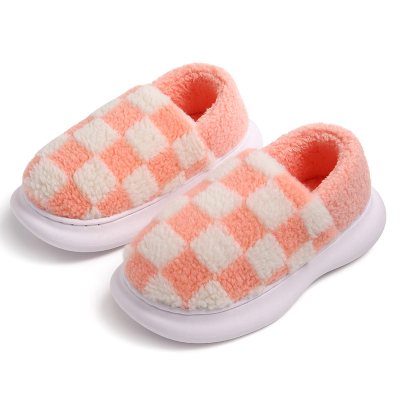 Checkerboard Cotton Shoes Plus Velvet Thick Cotton Mop