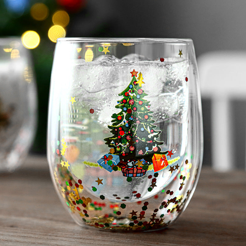 New Christmas Tree Cup Heat-resistant Double-layer Flowing Sequins