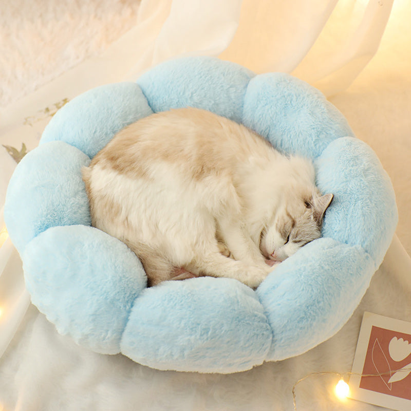 Autumn Winter Plus Velvet Thick Round Flower Cat Litter Kennel