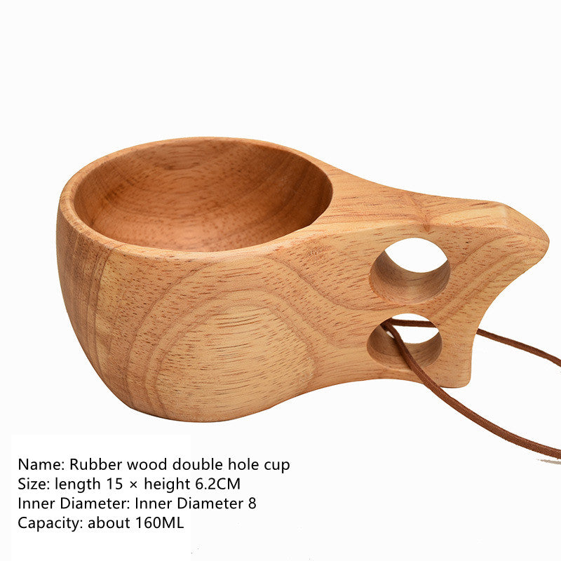 Nordic Rubber Wood Water Cup With Handle Portable Creative