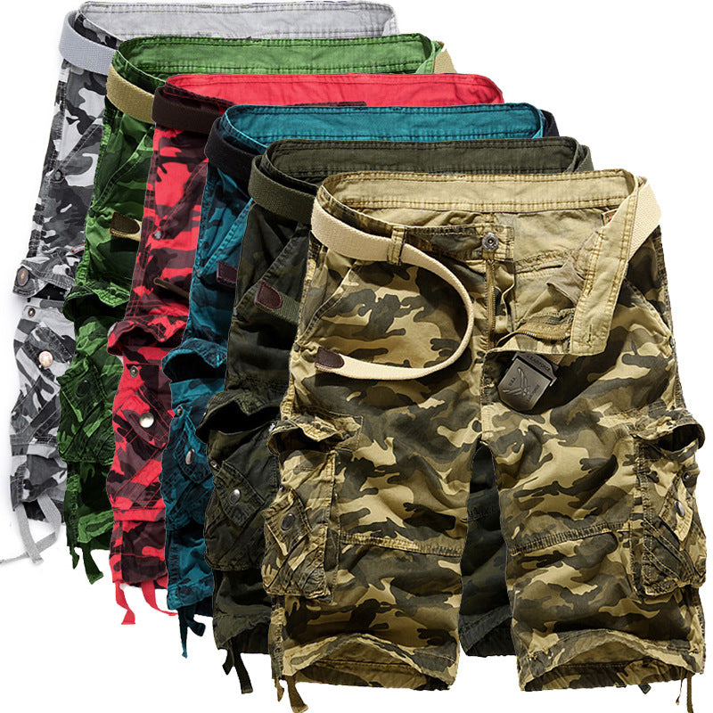 Men's Loose Casual Camouflage Overalls Large Size Multi-pocket Five-point Pants Men's Beach Pants