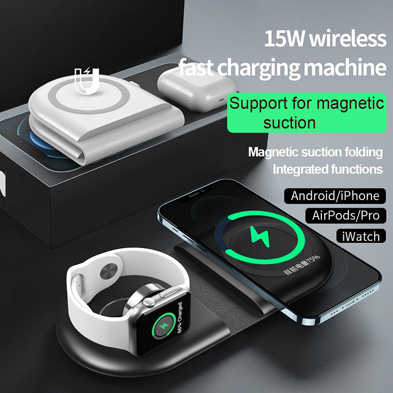 Folding Three-in-one 15W Fast Charging Wireless Charger