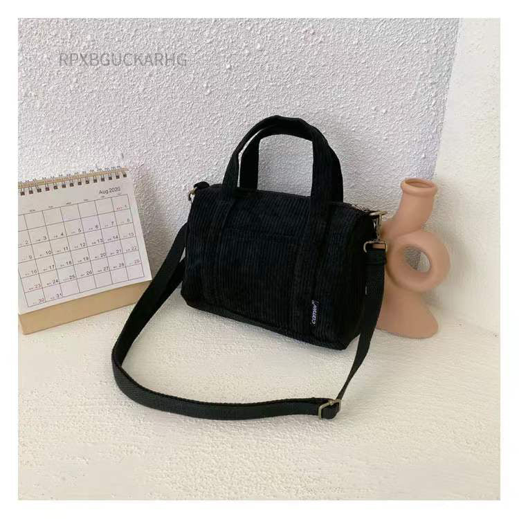 New Corduroy Messenger Bag Female Korean Student Canvas Bag Large-Capacity Literary And Artistic Simple Canvas Handbag