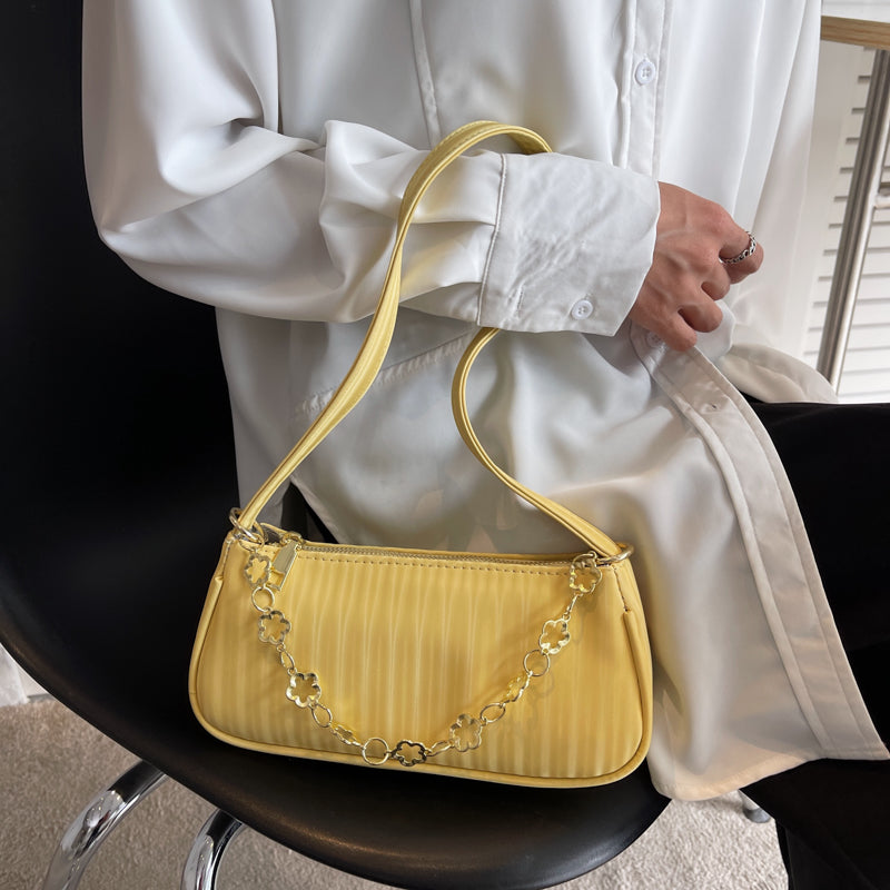 Cute Stripe Solid Color Small PU Leather Shoulder Bags For Women 2022 Hit Summer Simple Chain Handbags And Purses Female Totes