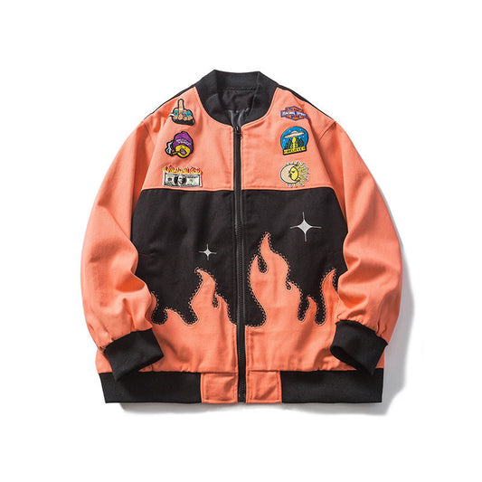 Contrast-paneled Stand-up Collar Casual Couple Jacket