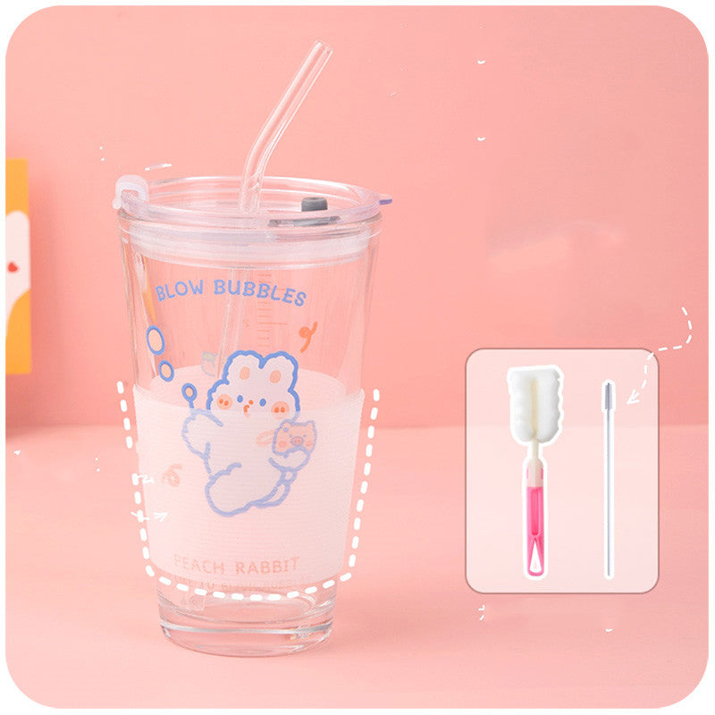 Cute Large-capacity Straw Glass With Lid Scale