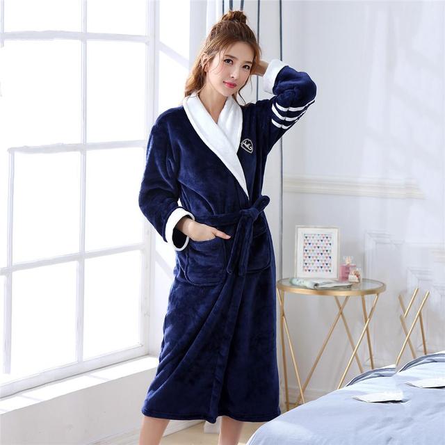 Winter Flannel Lovers Robe Gown Elegant Solid Casual Sleepwe